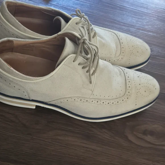 Cream Suede Bacco Bucci Wingtip Shoes Size 11.5 Mens - Picture 11 of 11